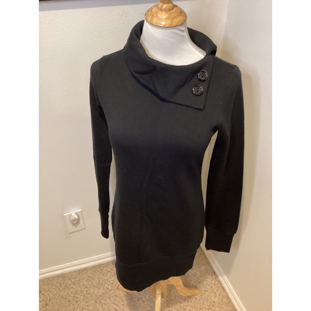 tresics Black Funnel Neck Button Detail Long Sleeve Casual Tunic Top L